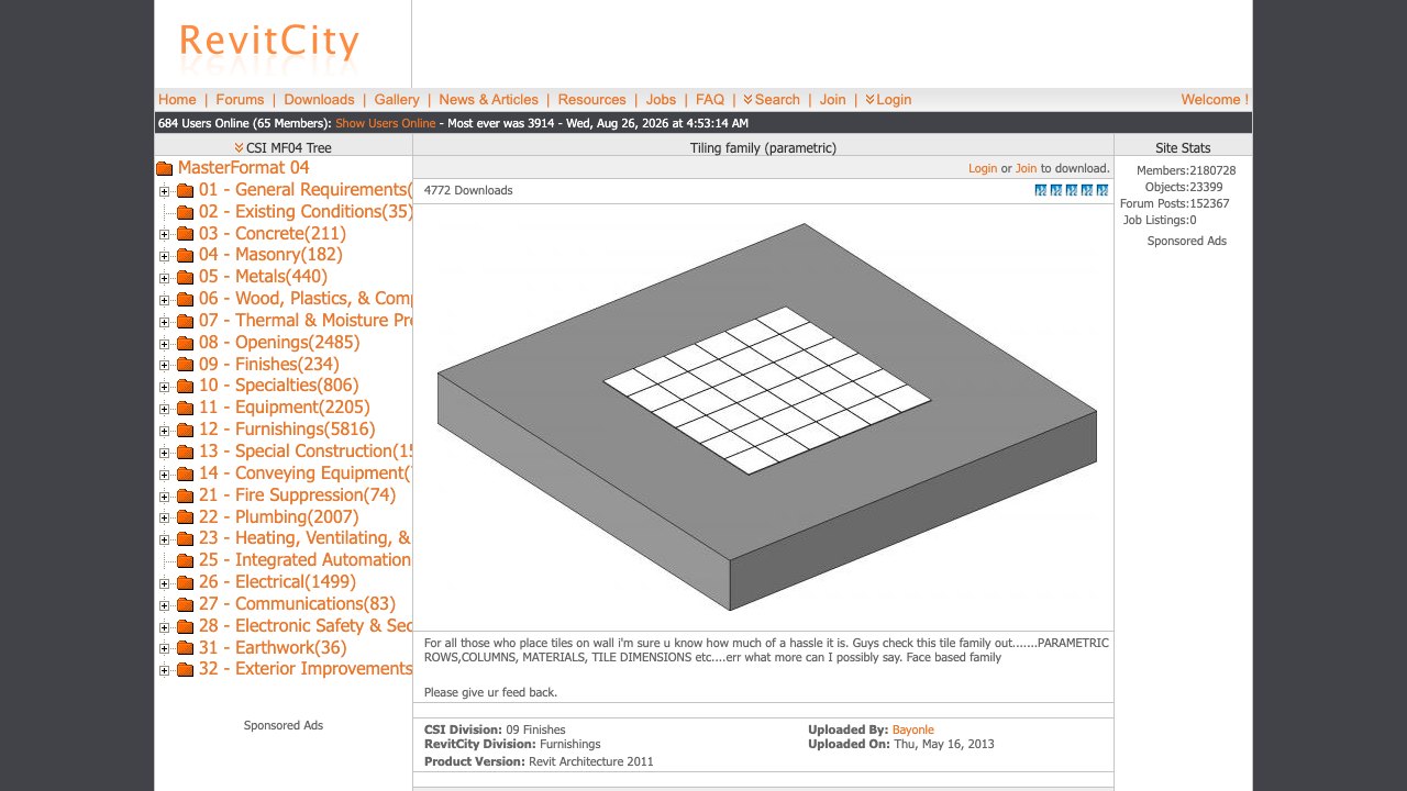 Free Revit 2011 Family: Face-Based Parametric Wall Tiling (Bayonle)