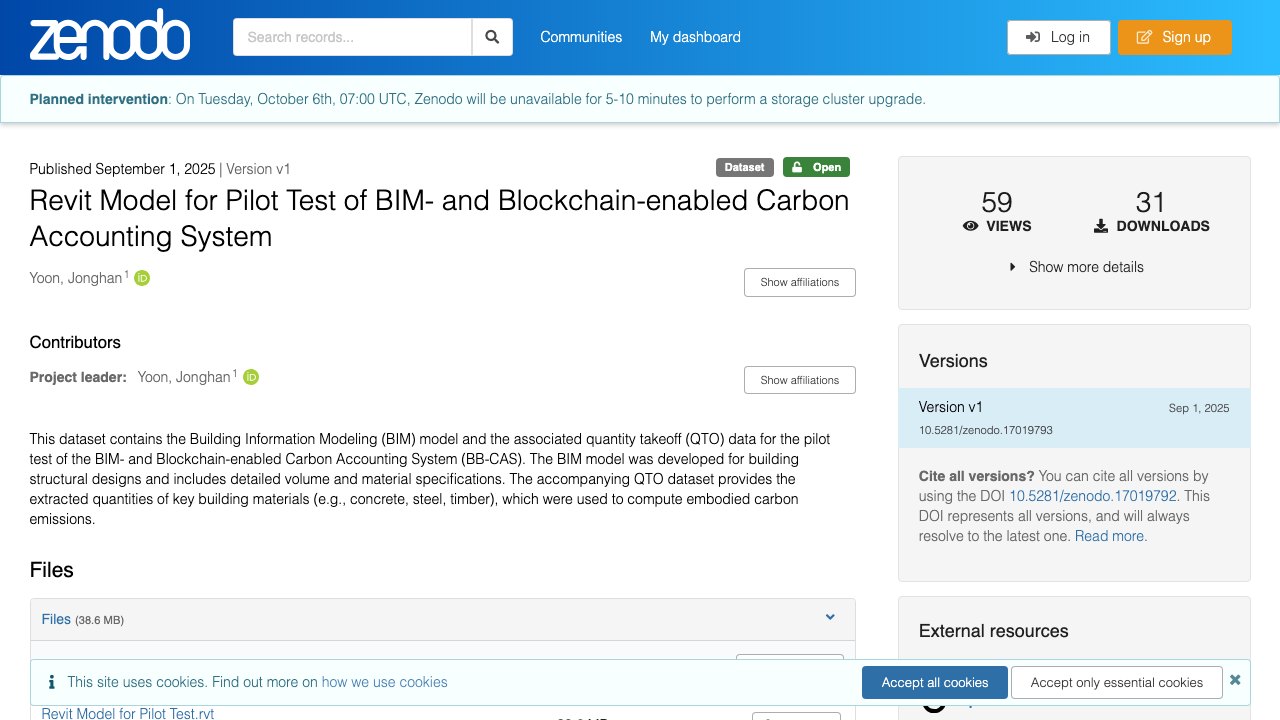 Free Revit 2024 Project: Structural Model for a BIM and Blockchain Carbon Accounting Pilot (Jonghan Yoon)