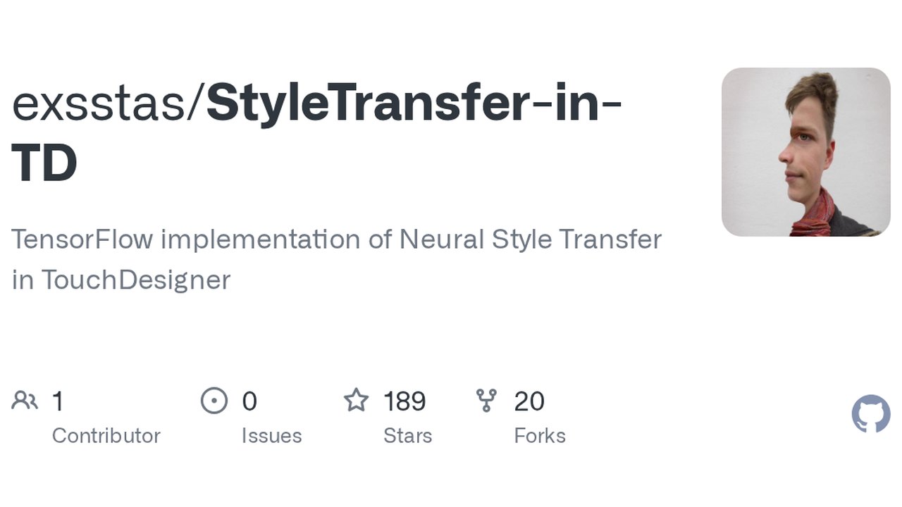 Free TouchDesigner Project: Neural Style Transfer with TensorFlow (Stanislav Glazov)