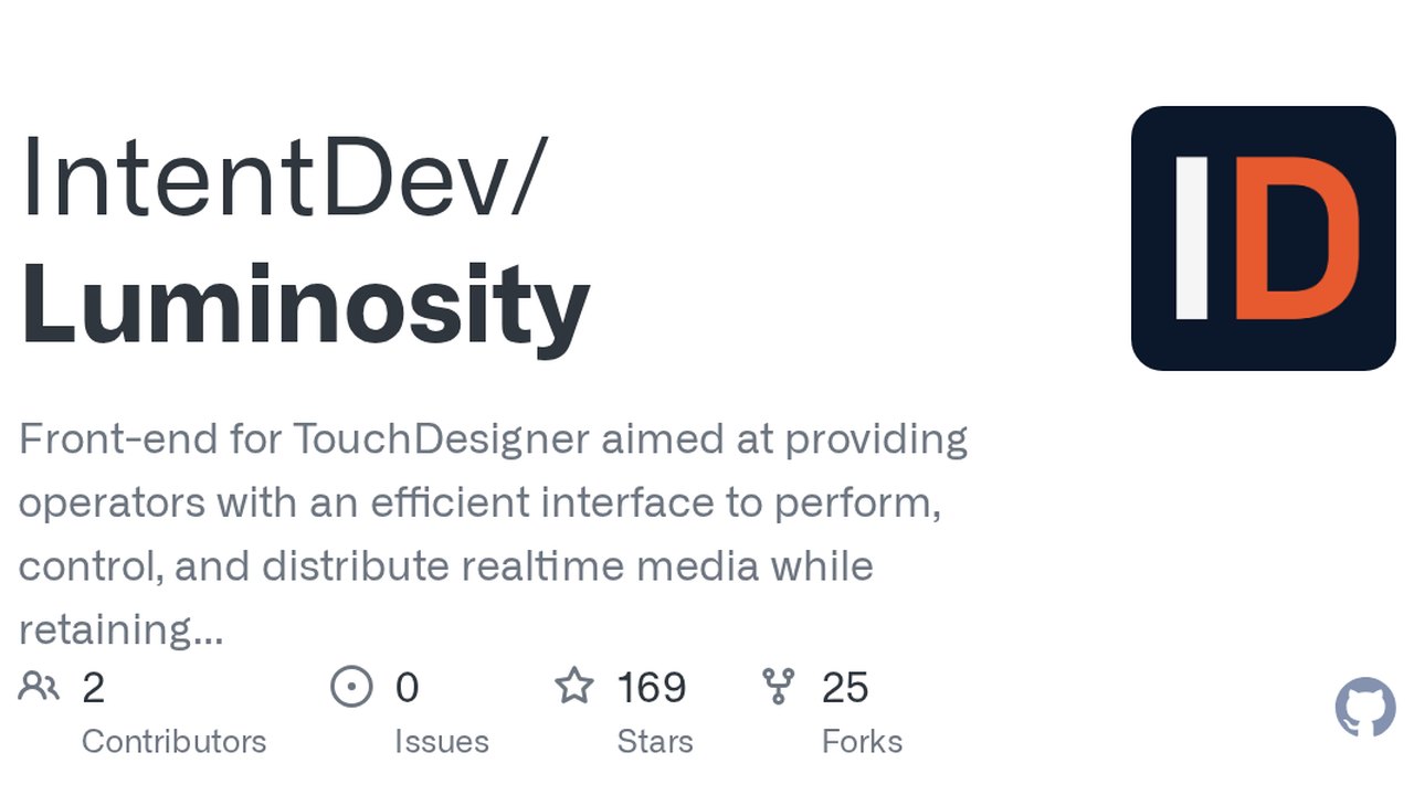 Free TouchDesigner 2020.22080+ Project: Luminosity Performance Front-End (IntentDev)