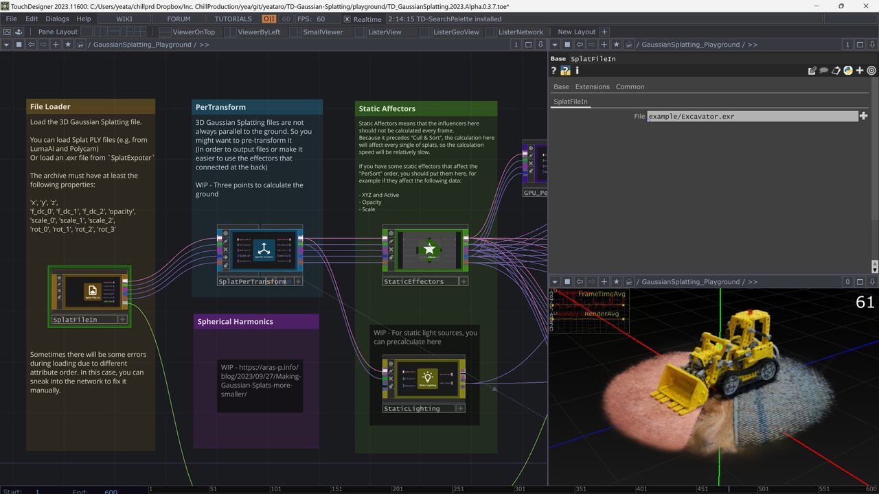 Free TouchDesigner Project: 3D Gaussian Splatting Rasterizer Toolkit (Yea Chen)