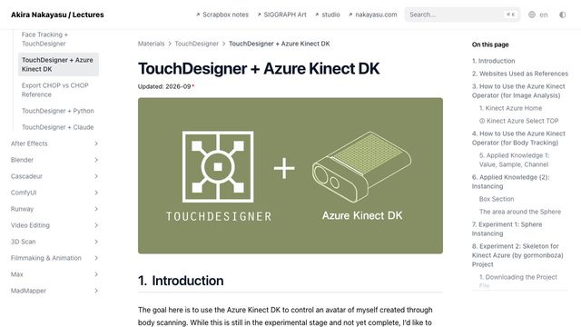 Free TouchDesigner Project: Azure Kinect DK Body Tracking Samples (Akira Nakayasu)