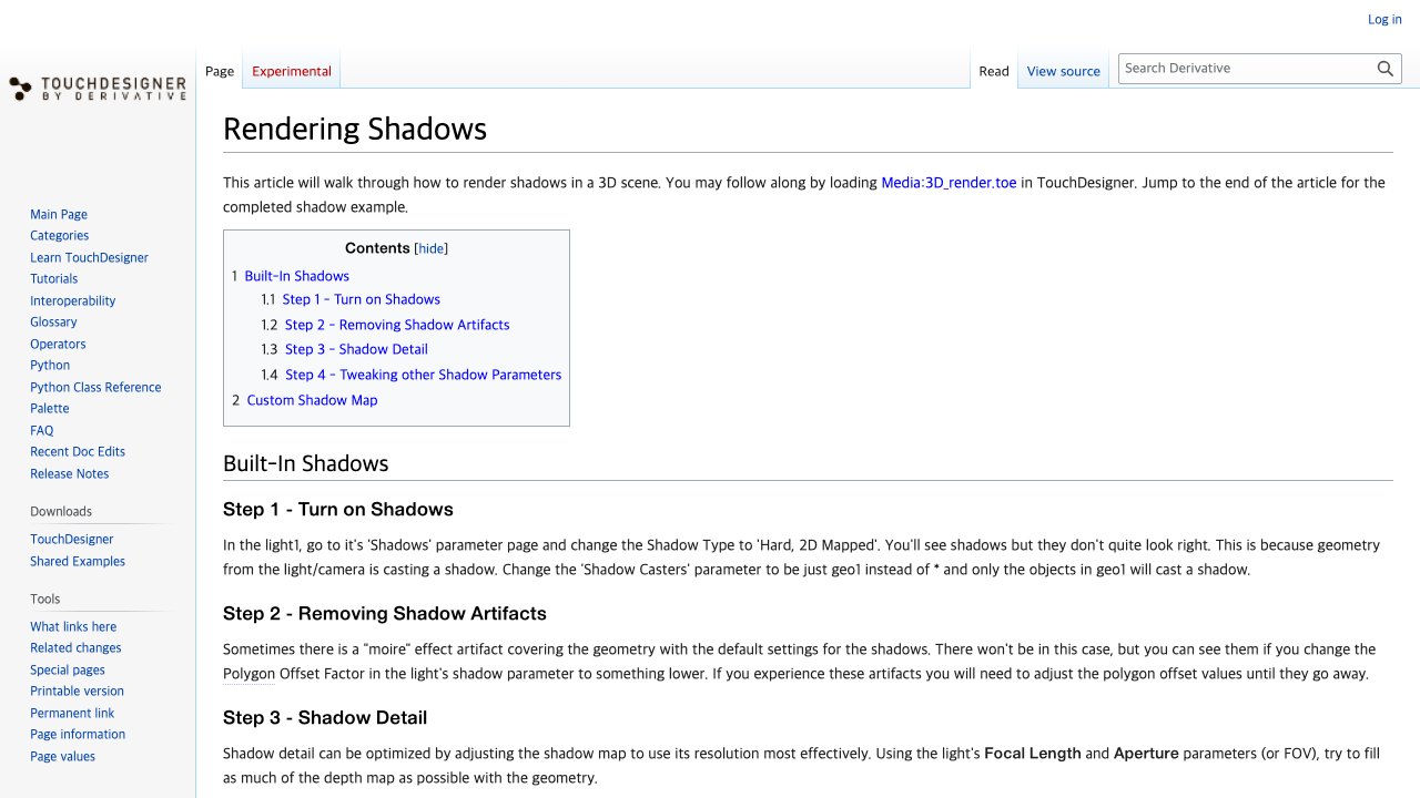 Free TouchDesigner Project: Rendering Shadows Example Files (Official, Derivative)