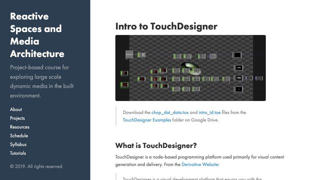 Free TouchDesigner Project: Intro to Operators, CHOP Data and References (CMU Reactive Spaces Course)