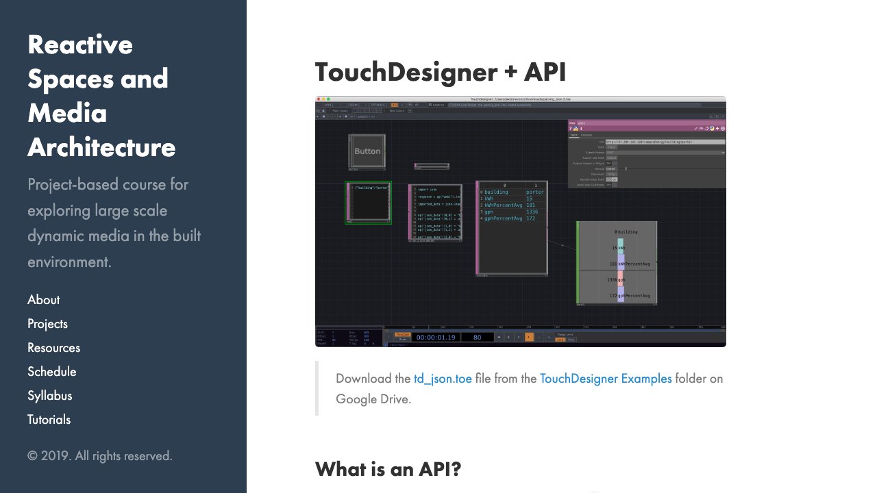 Free TouchDesigner Project: Web DAT API Request and JSON Parsing (CMU Reactive Spaces Course)