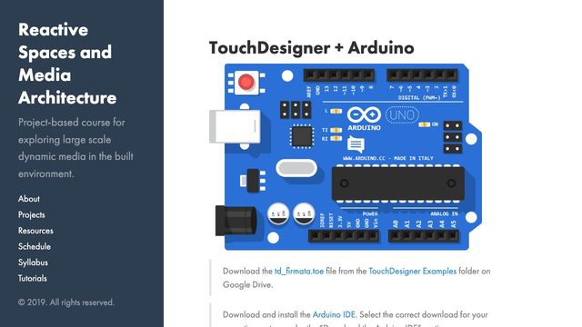 Free TouchDesigner Project: Arduino with StandardFirmata and the Firmata COMP (CMU Reactive Spaces Course)