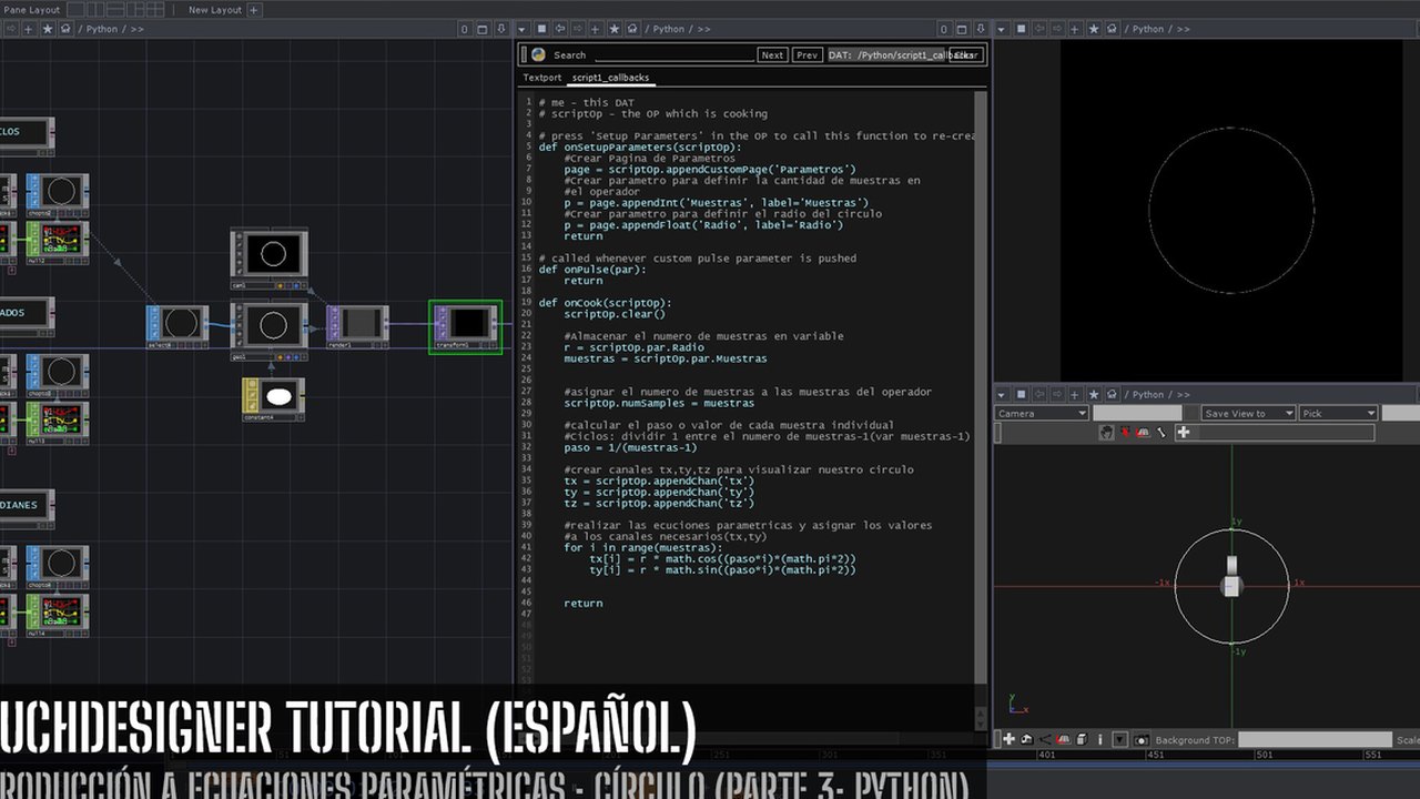 Free TouchDesigner Project: Parametric Circle with a Python Script CHOP, Spanish Tutorial Part 3 (Akenbak)