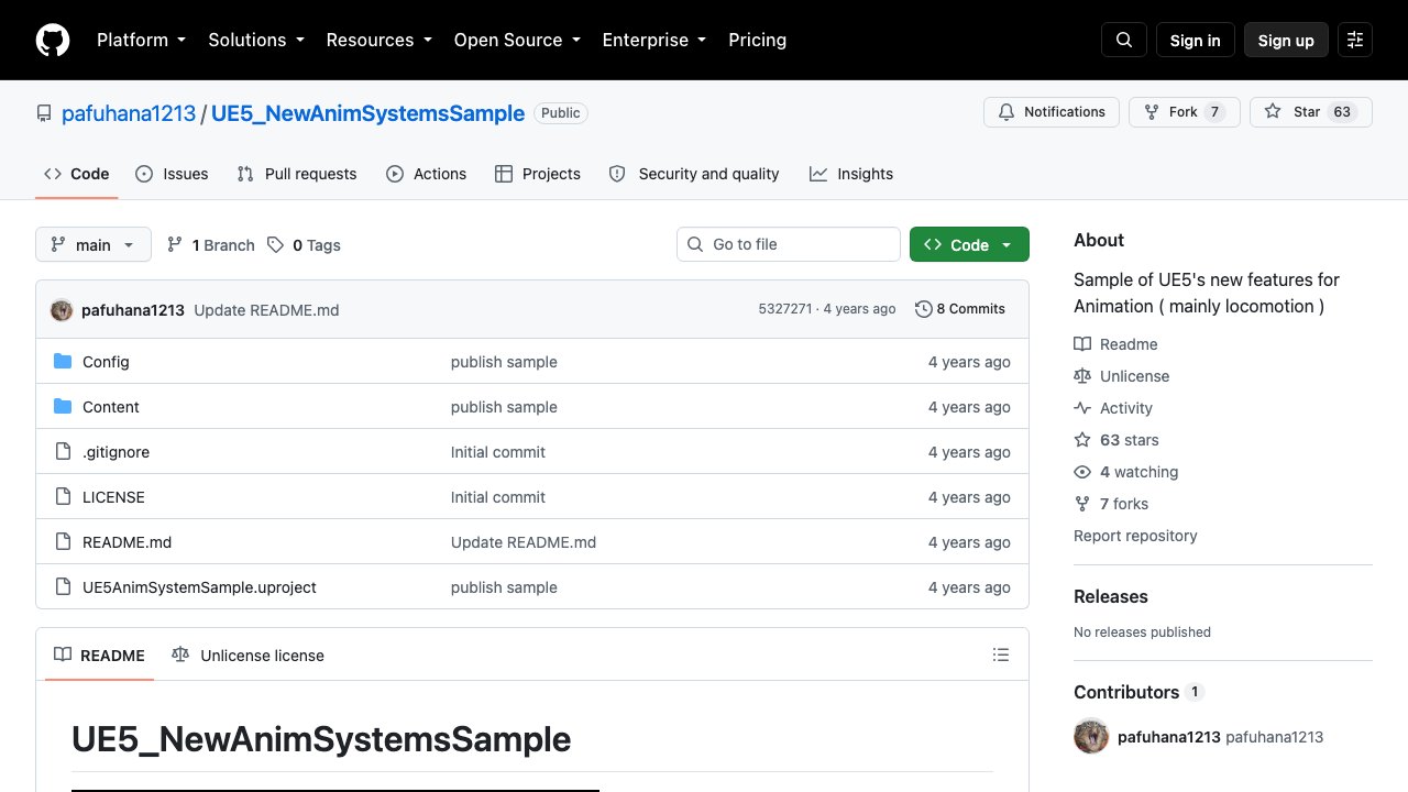 Free UE 5.1 New Anim Systems Sample (pafuhana1213, Epic Games Japan)
