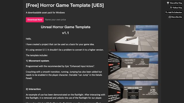 Free Unreal Engine 5.1.1 Horror Game Template in Blueprint (Visq)