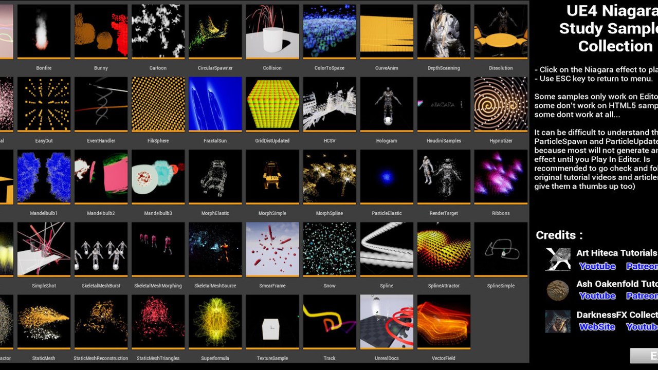 Free Unreal Engine 4.23 Project: Niagara Study Samples Collection (DarknessFX)