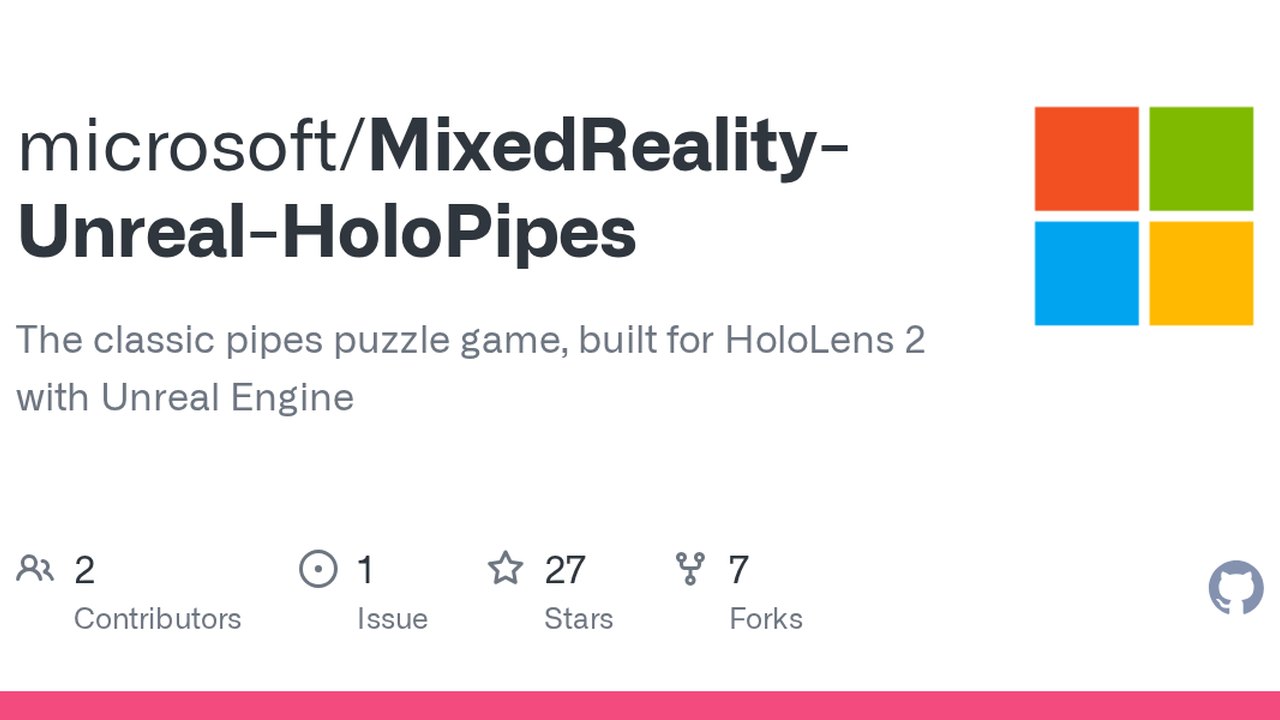 Free Unreal Engine 4.26 Project: HoloPipes HoloLens 2 Puzzle Game (Microsoft)