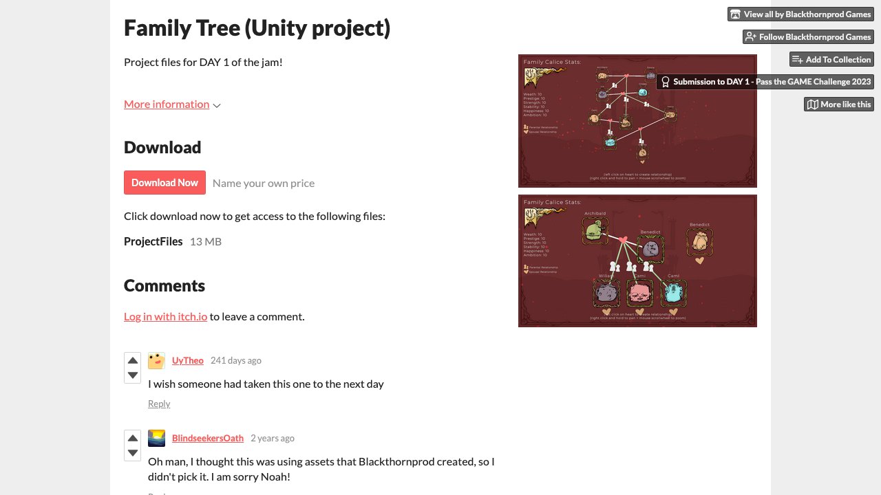 Free Unity Project: Family Tree Jam Prototype (Blackthornprod)